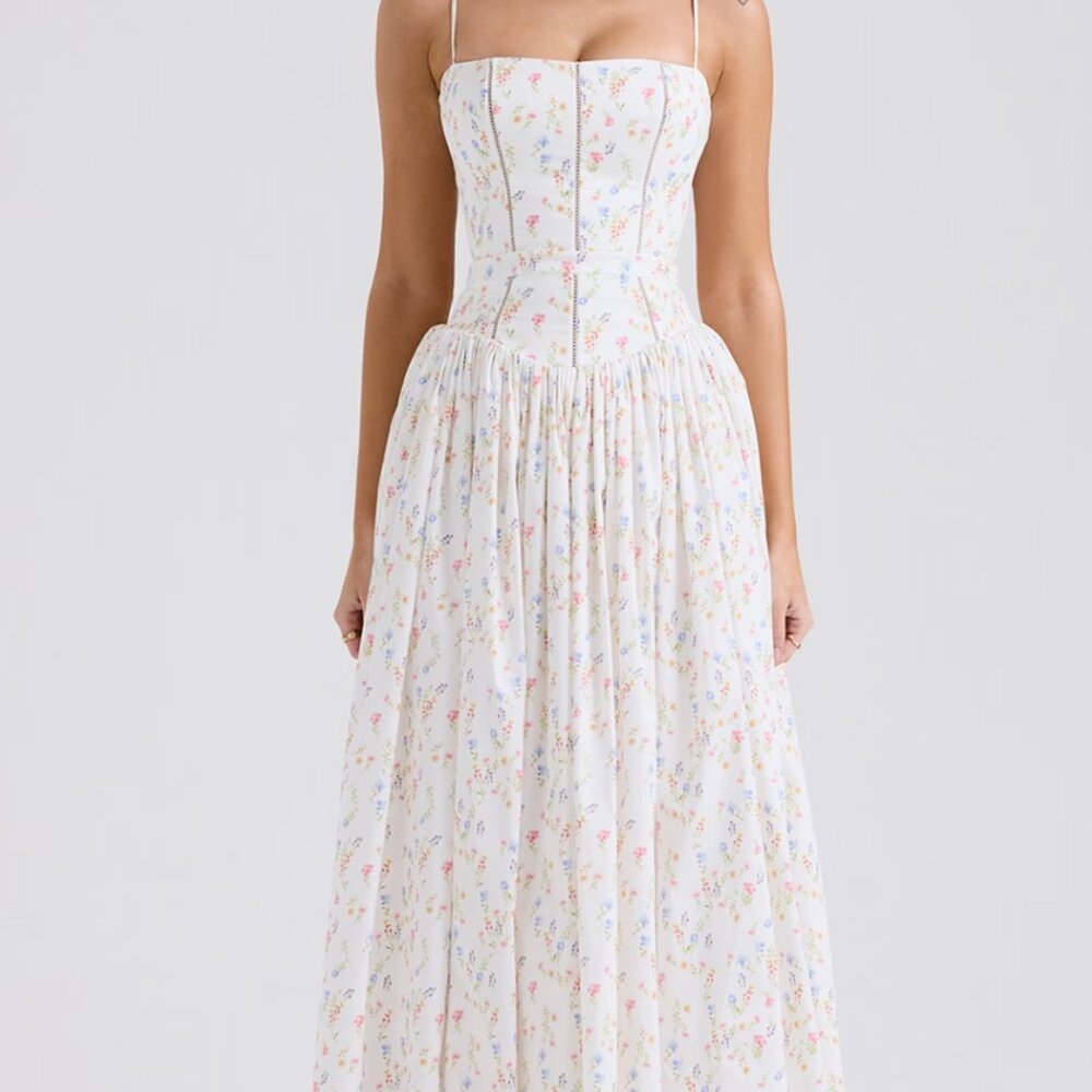 House of CB - Ysabella - White Posy Print Cotton Maxi Sundress